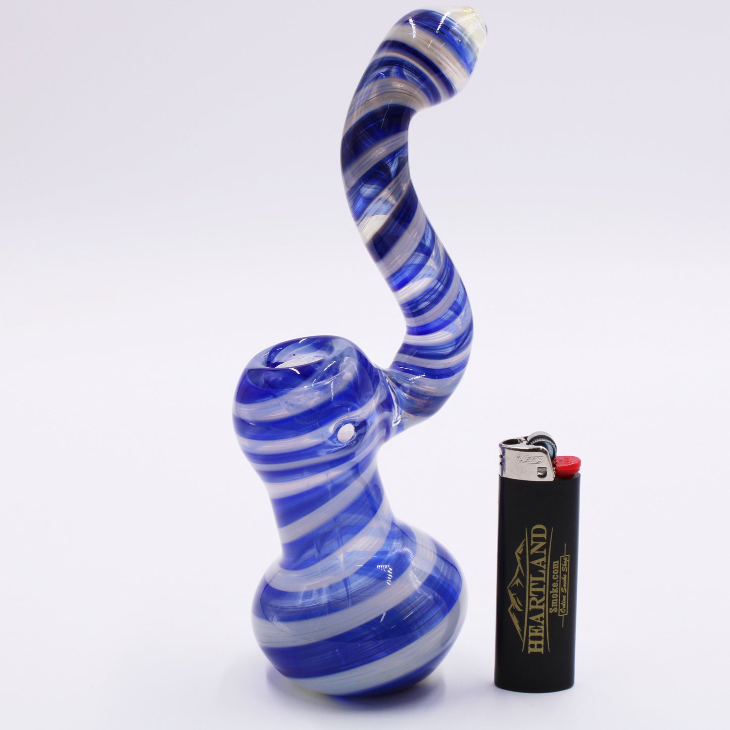 Blue Candy Striped 8" Tall Bubbler