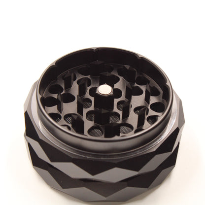 Open Top View 2-1/2" Pulsar Diamond Faced Aluminum 4 Piece Herb & Weed Grinder