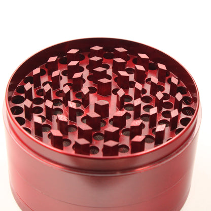 Teeth Top View 3" Shredder Red Aluminum 4 Piece Herb & Weed Grinder