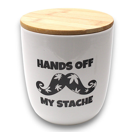 Large Hands Off My Stache Ceramic Stash Jar