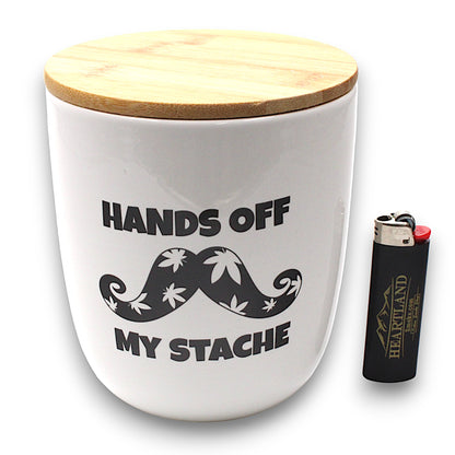 Large Hands Off My Stache Ceramic Stash Jar