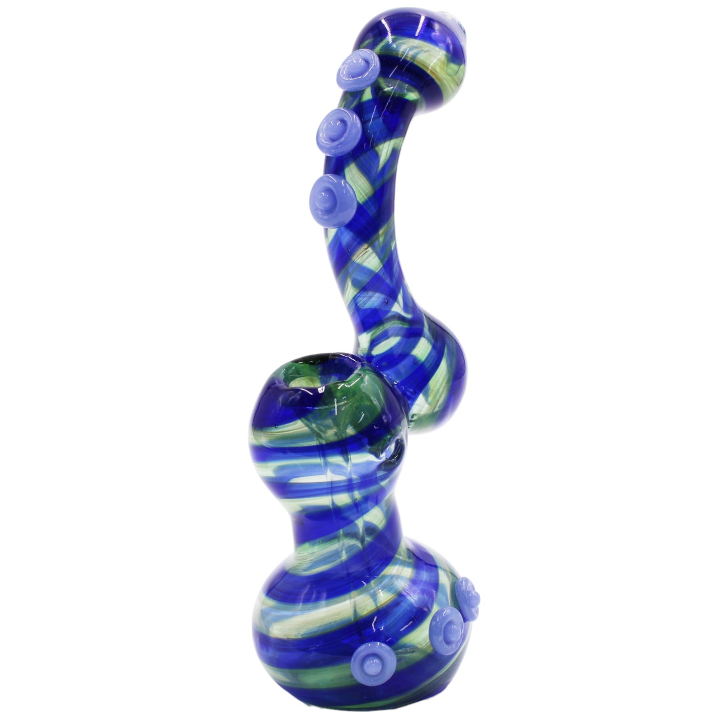 Blue Striped 8" Tall Bubbler