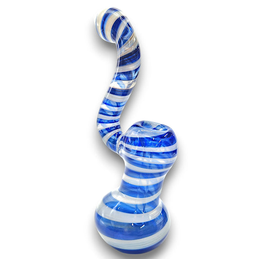 Blue Candy Striped 8" Tall Bubbler