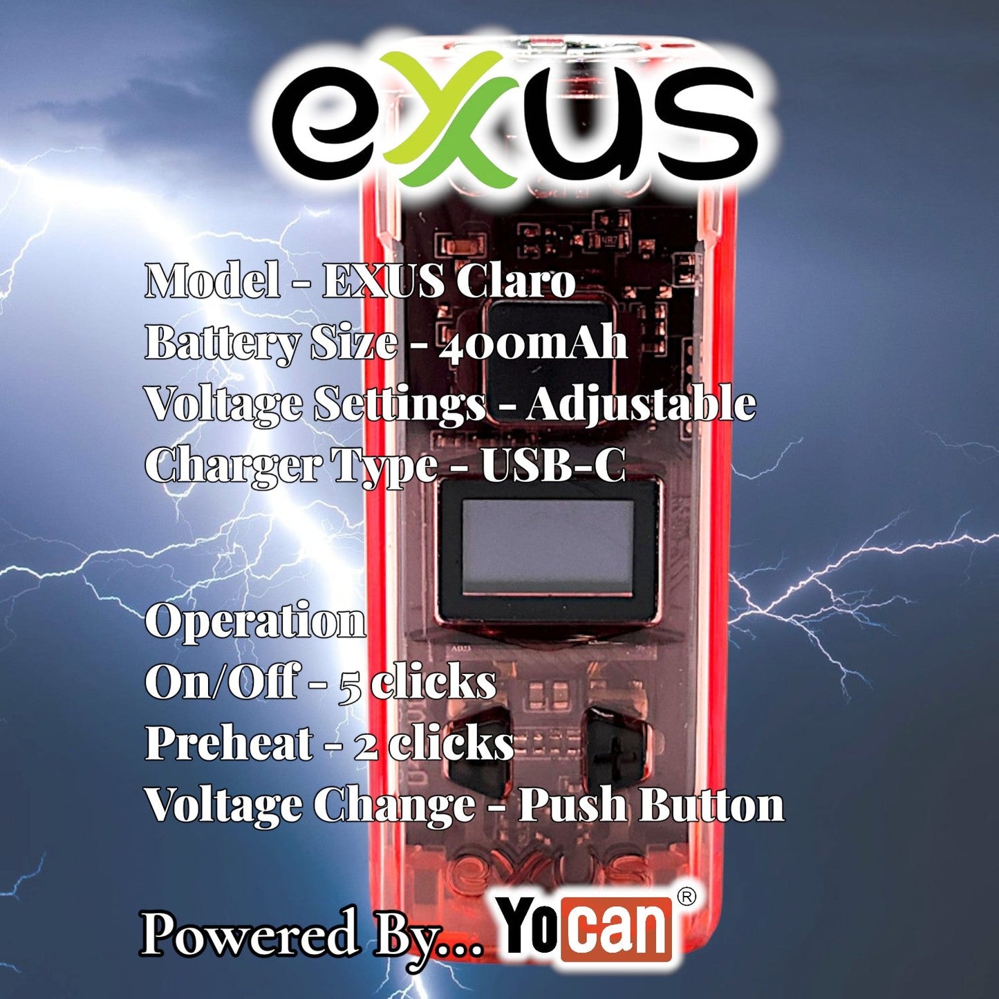 EXUS Claro Digital Display 510 Cart Battery