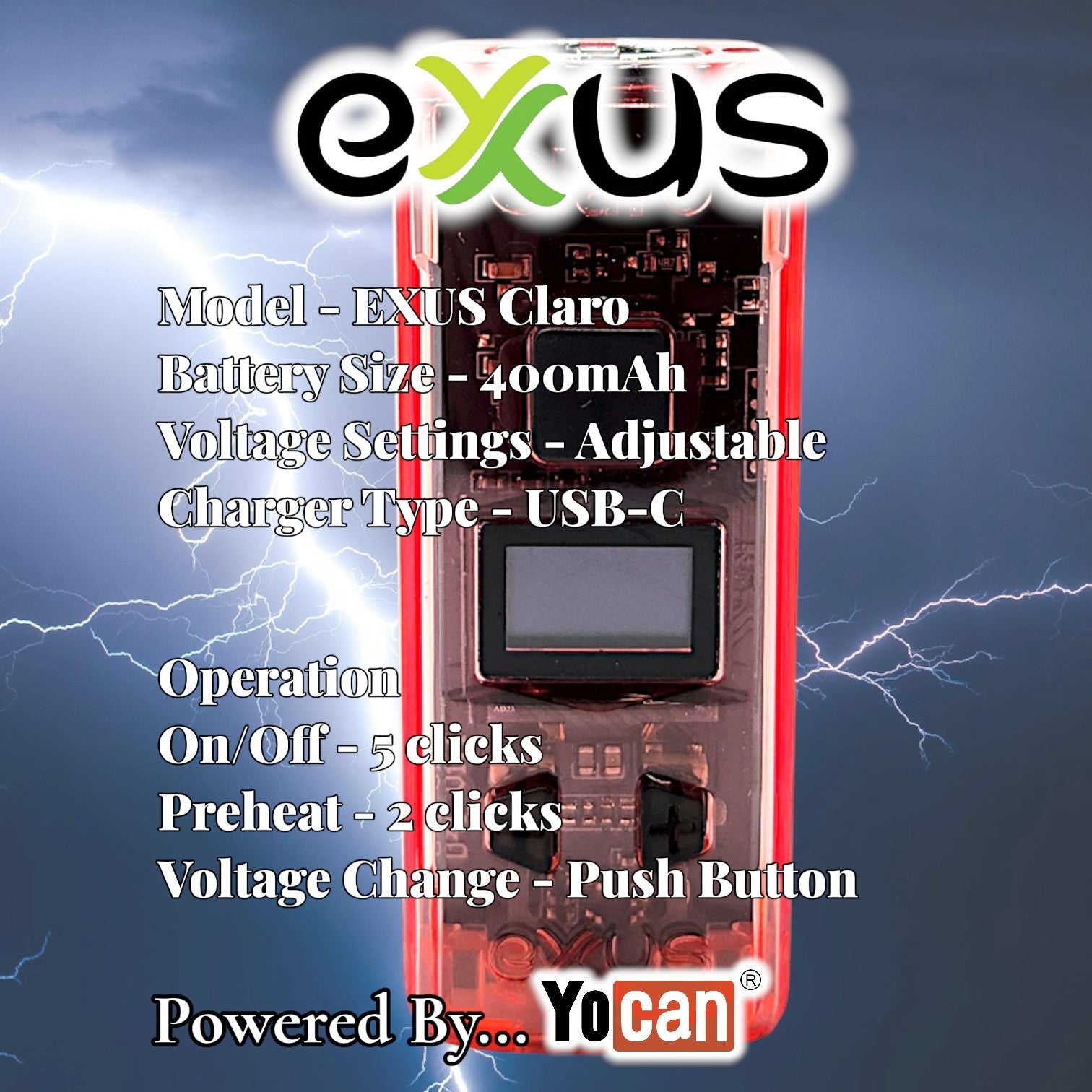 EXUS Claro Digital Display 510 Cart Battery