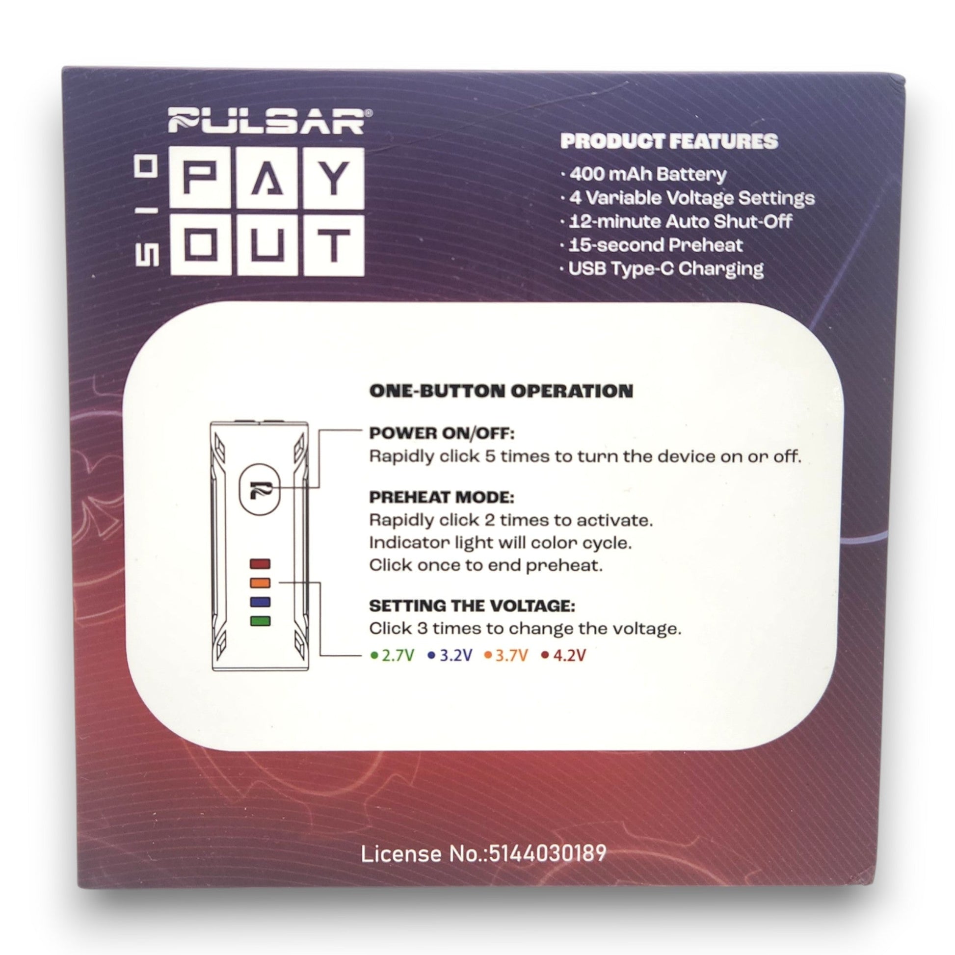 Pulsar Payout 510 Cart Battery
