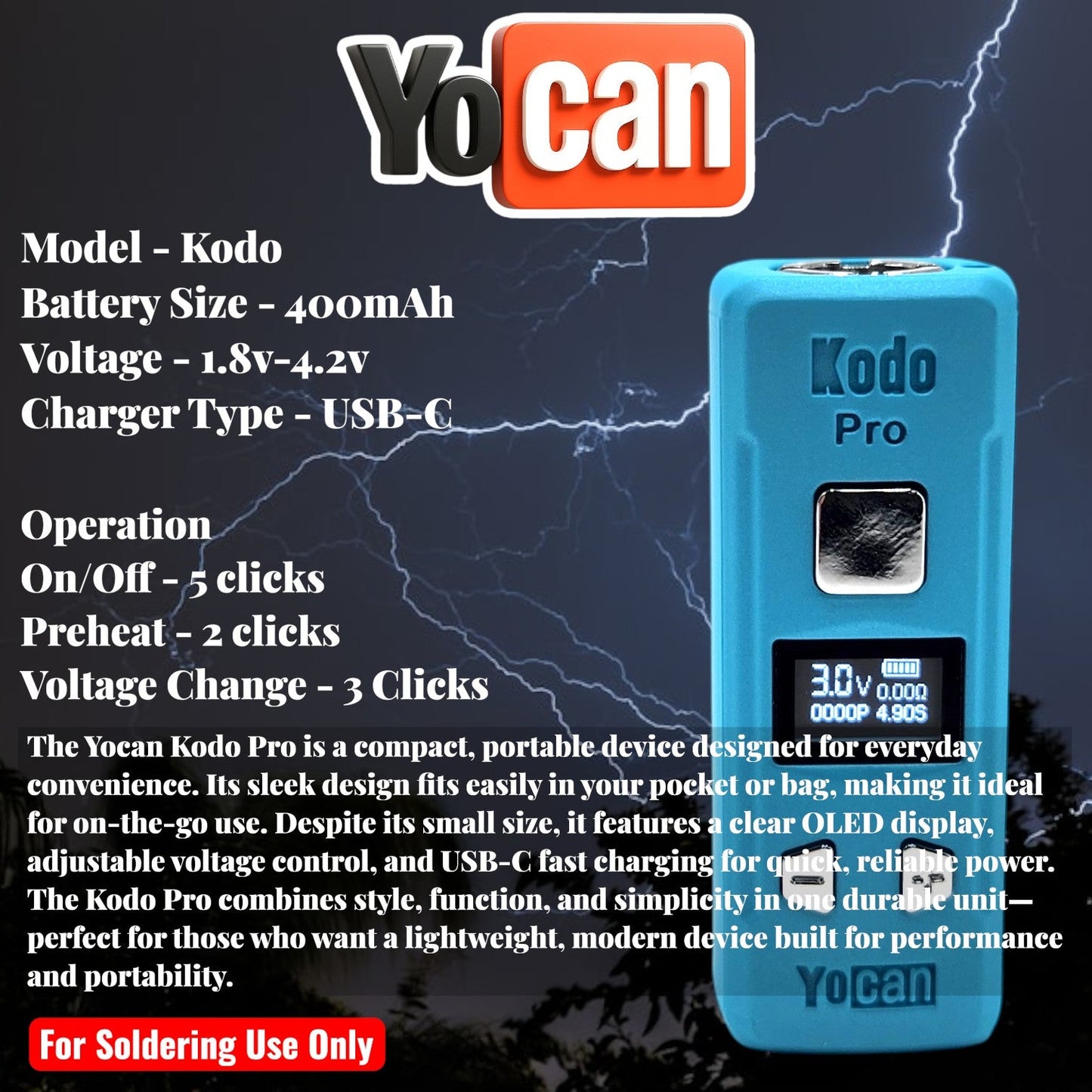 Yocan Kodo PRO Digital Display 510 Cart Battery