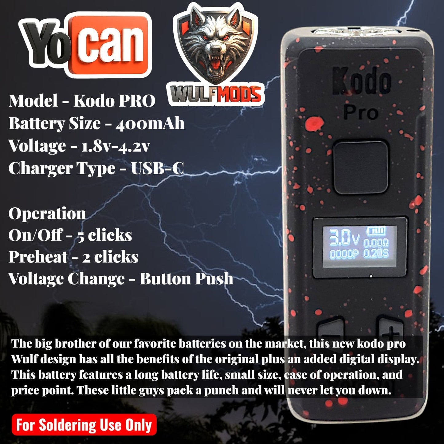 Yocan Kodo Pro Wulf 510 Digital Display Battery