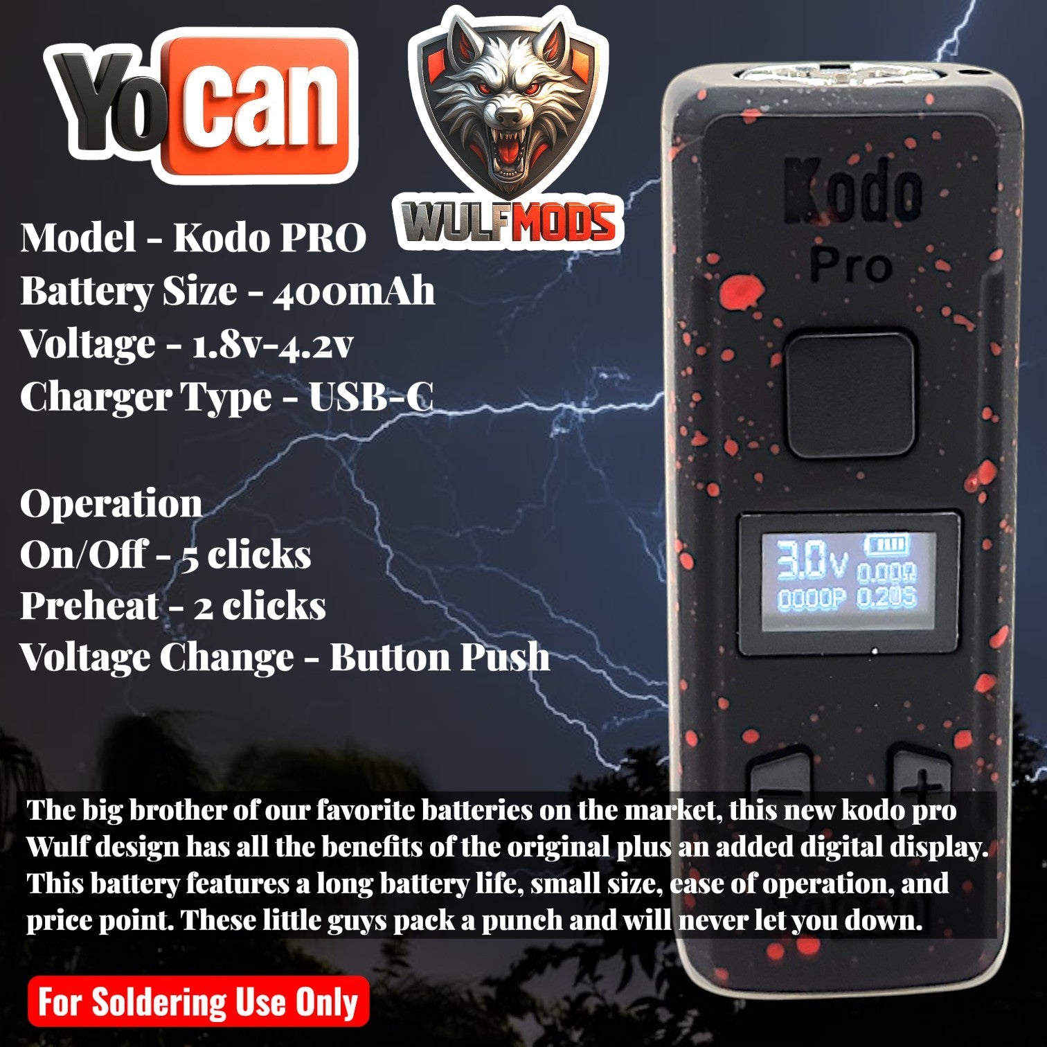 Yocan Kodo Pro Wulf 510 Digital Display Battery