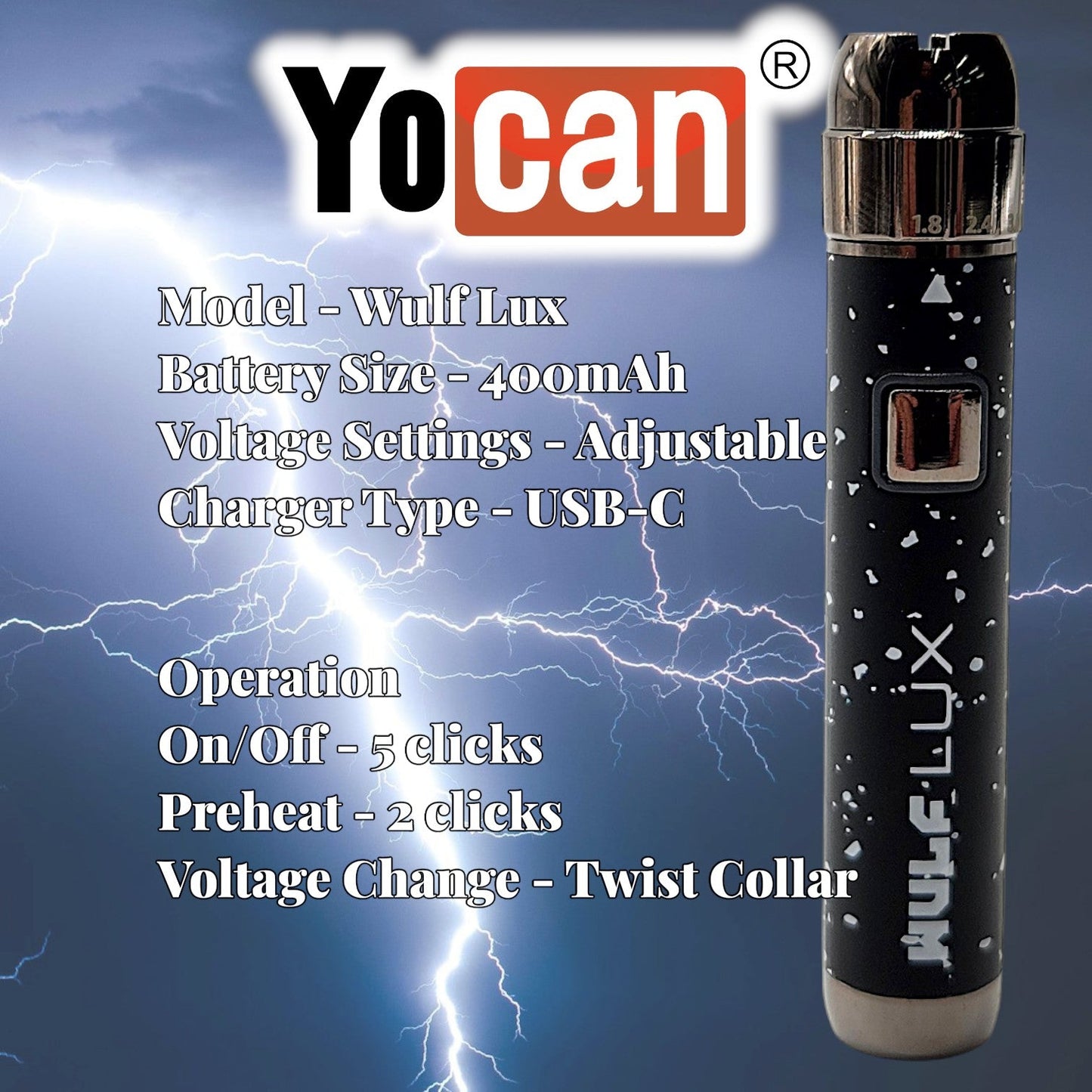 Yocan Wulf Lux 510 Battery